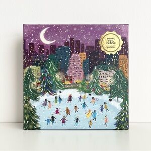 NEW Galison Merry Moonlight Skaters 500 Pc Foil Jigsaw Puzzle Christmas Skaters